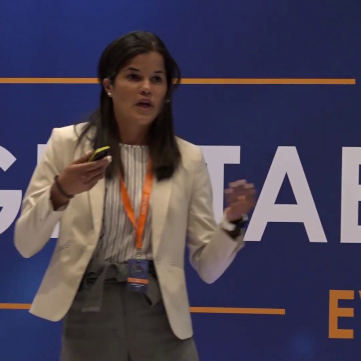 Sabina Martin speaking at a Geotab event